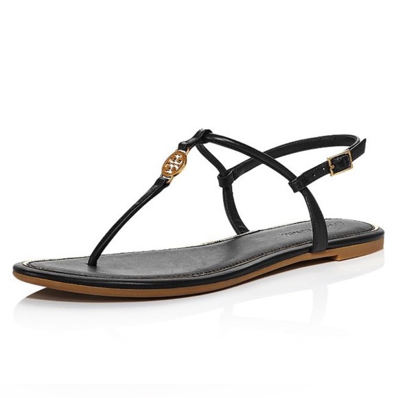 TORY BURCH Emmy T-strap Flat Sandals & dust bag Black 8 1/2 - Picture 3 of 16